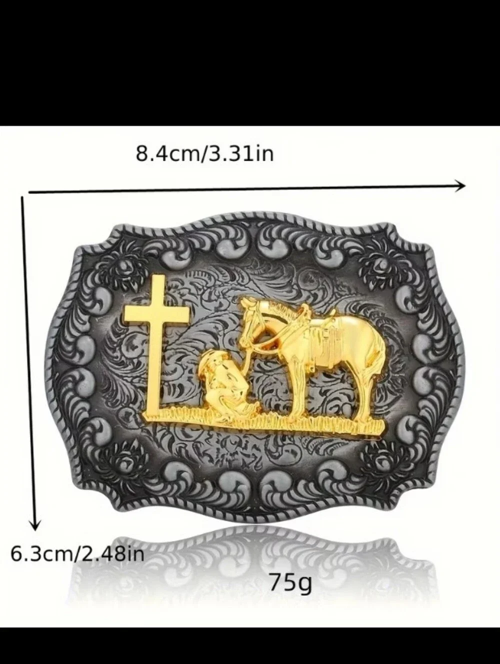 Faith Horse and cowboy praying at cross Belt Buckle Small Size